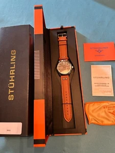 Orologio Stuhrling uomo da collezione cinturino pelle quadrante nero in scatola originale - Foto 1 di 3