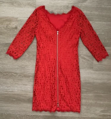 Платье-футляр Diane Von Furstenberg Zarita Colleen красное кружевное на молнии размер 6 - Изображение 1 из 4