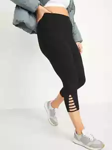 Nuevo con etiquetas Leggings Jersey Antiguo Azul Marino Alto Escalera Recortada Enrejado Dobladillo Mujeres Grandes - Imagen 1 de 7