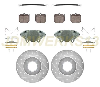 KIT DE RECONSTRUCCIÓN DE FRENOS PINZAS PERFORADAS ROTORES ALMOHADILLAS LÍNEAS PARA NISSAN S30 DATSUN 240Z Foto 1 de 4