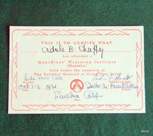 CERTIFICADO DE ENTRENAMIENTO DE GUARDIANES CHICAS FOMPFIRE 1936 - NO SCOUT - Imagen 1 de 4
