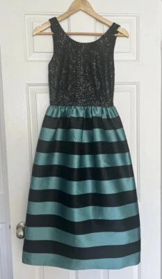 Leifsdottir Anthropologie Starlit Stripes Party Dress Blue Black Sequined Midi 2 - Изображение 1 из 4