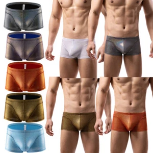 1/6PCS Sexy Mens Low Rise Trunks Shiny Boxer Briefs Shorts Bulge Pouch Underwear - Picture 1 of 66