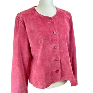 PENDLETON Rose Pink Suede Blazer Jacket Coat Size Large Petite Fall Collarless - Picture 1 of 13