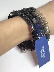 Simply Vera Vera Wang Black Barrel Mesh Grunge Glam Glass $30 Rhinestone - Picture 1 of 7