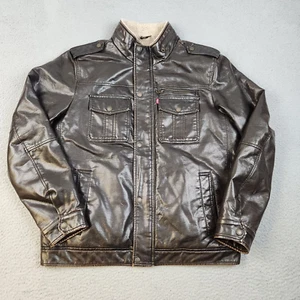 Levi's Flight Bomber Jacket Mens Large Brown Faux Leather Sherpa Lined Aviator - Picture 1 of 12