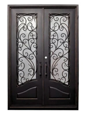 Katy Front Entry Iron Door Rain Glass 72"x 108" Right Active Inswing Black Color - Image 1 of 4