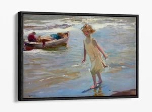 JOAQUIN SOROLLA, MÄDCHEN AM STRAND - SCHWIMMEREFFEKT LEINWAND KUNSTDRUCK - Bild 1 von 12