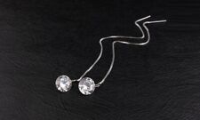 Simple Naked 2 Cts Cubic Zirconia Silver SP Long Chain Thread Dangle Earrings