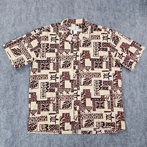Vtg Ho Aloha Shirt Men XL Short Sleeve Hawaiian Island Tribal Tiki AOP Camp USA - Picture 1 of 13
