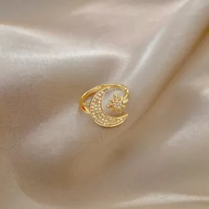 18K Gold Plated Adjustable Moon Star Ring for Women,Fashion Jewelry Gifts - Picture 1 of 5