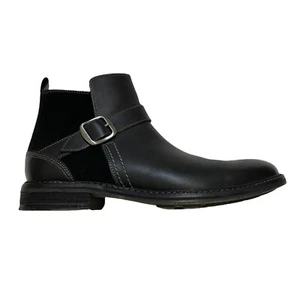 Lucky Brand Men 11 Leather Suede Zip Up Ankle Boots Black With Buckle - Picture 1 of 12