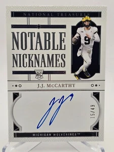 2024 NATIONAL TREASURES NOTABLE NICKNAMES 15/49 AUTO JJ McCarthy Vikings - Picture 1 of 2