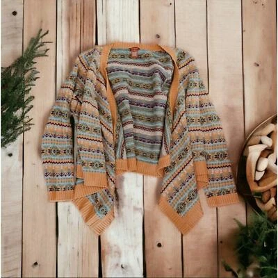 Cárdigan Sundance para mujer talla mediana folclórico Fair Isle naranja algodón cachemir Foto 1 de 4
