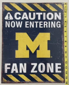 Michigan Wolverines NCAA Caution Fan Zone Tin Sign Bar Man Cave Décor 16 X 12.5 - Picture 1 of 5
