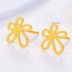 Pure 999 24K Yellow Gold Flower Women Stud Earrings 1.14-1.3g - Picture 1 of 3