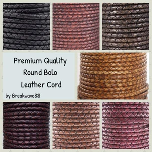 Cavo rotondo 3 mm originale bolo intrecciato in pelle 11 colori a scelta - Foto 1 di 12