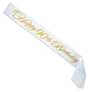 "HAPPY 90TH BIRTHDAY" SASH SATIN FINISH BIRTHDAY PARTY ACCESSORIES - Picture 1 of 4