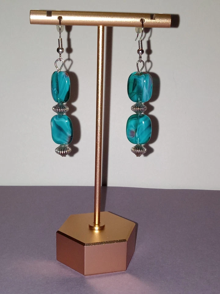 Pendientes hechos a mano verde azulado remolino cuentas de vidrio pendientes sin níquel para mujer  Foto 1 de 1