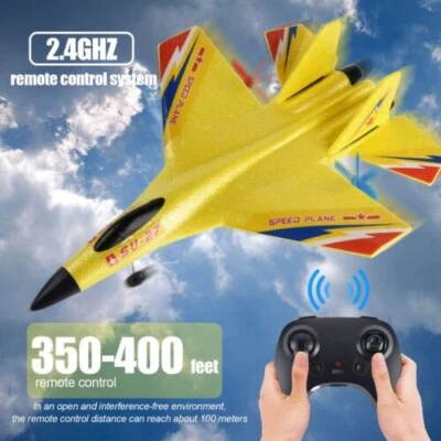 2.4G SU-27 Remote Control Airplane 3-Axis Gyro Fighter Glider Yellow Fixed Wing - Image 1 of 4