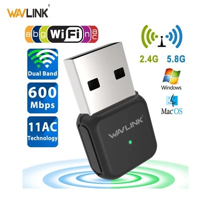 Wavlink AC600 (600Mbps) Dual Band (2.4G/5G) Wi-Fi USB Adapter/Dongle+Hotspot - Image 1 of 4