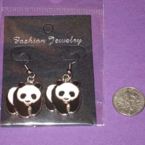 Panda Dangle Enamel Charm Earrings (Handmade) with Packaging - Picture 1 of 1