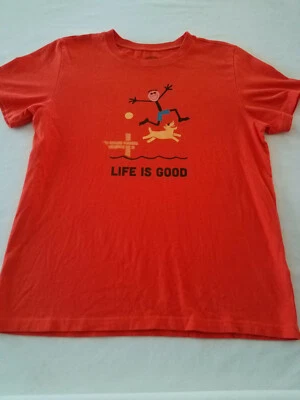 Life Is Good Juvenil Niños Naranja Algodón Gráfico Camiseta XL Camiseta Perro Foto 1 de 4