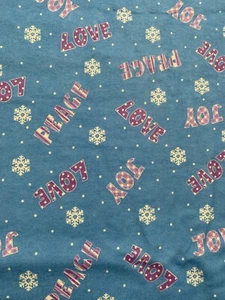 “Peace”, “Love”, “Joy” Snowflake Flannel Fabric - By The Yard - Picture 1 of 2