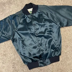 Vintage Wear Guard Satin Bomber Jacket Men Size Medium Blue Blank USA Made - Picture 1 of 8