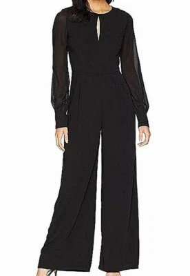 Adelyn Rae 155956 Women's Keyhole Sheer Long Sleeves Jumpsuit Black Sz. Small - Изображение 1 из 2