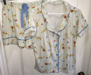 SET PIGIAMA DONNA 2 PEZZI CAMPANELLINO PANTALONCINI TOP ABBOTTONATO VERDE BLU farfalla - Foto 1 di 2