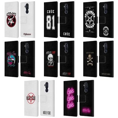 OFFICIAL MOTLEY CRUE LOGOS LEATHER BOOK WALLET CASE COVER FOR NOKIA PHONES - Image 1 of 4