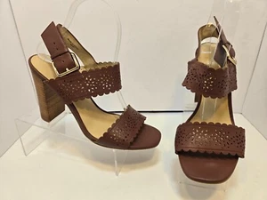 Kate Spade NY Paula Laser Cut Women's Brown Leather Dress Sandal Heels US 8.5 M - Picture 1 of 13