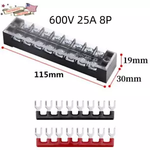 1 Set 8 Positions Dual Rows 600V 25A Wire Barrier Terminal Blocks Strip TB-2508L - Picture 1 of 4