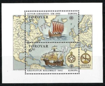 FÄRÖER INSELN FOROYAR 1992 EUROPA CEPT CHRISTOPH TAUBE AMERIKA BLATT NEU