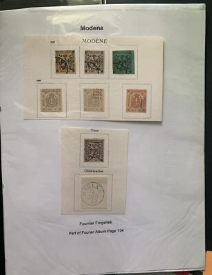 MODENA Fournier Forgery - parte original página del álbum - cancelaciones de sellos Foto 1 de 3