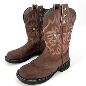 Ariat Pro Baby Brown Leather Western Embroidered Cowboy Boots Size 7 Style 16720 - Picture 1 of 13