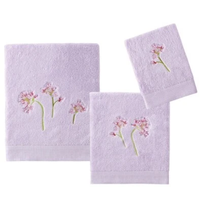 Novo Yves Delorme Je Taime Roxo 22x39" Toalha Terry Bordado Flores Verbena - Imagem 1 de 4