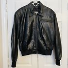 The Pierce Arrow Black Leather Long Sleeve Full Zip Bomber Biker Jacket Size L