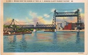 Troy NY D. and H. Bridge mostrando Cluett Peabody Factory lino - Foto 1 di 2