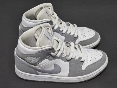 Nike Air Jordan 1 Mid Womens 7 White Gray Athletic Shoes Sneakers BQ6472-105 - Image 1 of 4