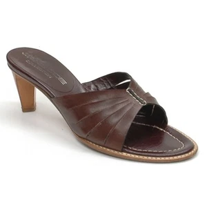 Ladies Jane Doe Collection Slides Sandals 37 / 6.5 Brown Leather Heels Shoes - Picture 1 of 4