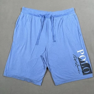 Polo Ralph Lauren Jersey Shorts Mens 2XL Blue Modal Logo Graphic Drawstring - Picture 1 of 7