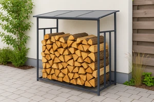Kaminholzregal 143x145x70cm Anthrazit Feuerholzregal Holzregal Regal Stahl Holz - Bild 1 von 2