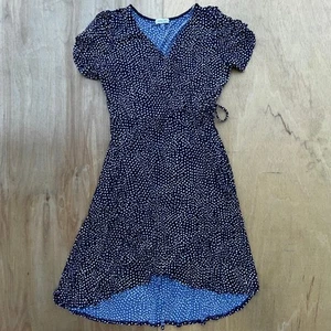 OLIVIA GREY POLKA DOT MIDI DRESS Women’s sz L Navy Blue White NWOT - Picture 1 of 8