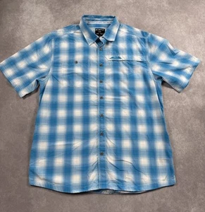 Kavu Men's Sz L Button Up Short Sleeve Blue Plaid Shirt Casual  Outdoors Preppy - Picture 1 of 20