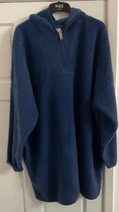 M&S BRUSHED BACK(Dark Blue or Light Cream) BORG HOODIE - Picture 1 of 9
