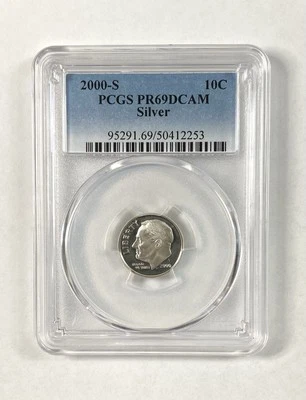 2000 S 10C SILVER PROOF Roosevelt Dime PCGS PR69DCAM - Image 1 of 2