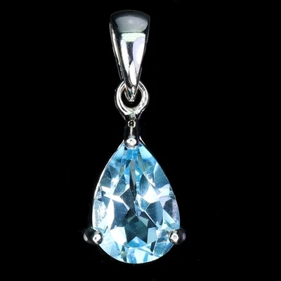 925 Sterling Silver Pendant Pear Sky Blue Topaz 10x7mm Natural Gemstone Jewelry - Image 1 of 4
