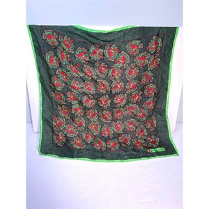 Vintage Leo Narducci Silk Scarf 26" Square Red Green Black Floral Indienne - Picture 1 of 6